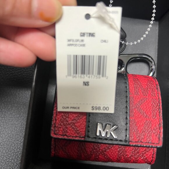 Michael Kors Women AirPod Earbud Case with Lanyard MK Gift Box in Red/Black New - Picture 2 of 4